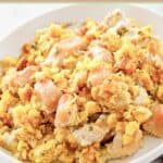 A serving of chicken and dressing casserole in a bowl.