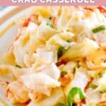 A serving of Chinese buffet seafood delight crab casserole on a plate.