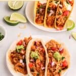Crockpot chicken tacos in soft and hard shells.