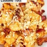 Homemade Domino's loaded tots with cheddar and bacon on a plate.