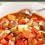 Beef stew with potatoes and carrots made in an Instant Pot.