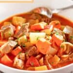 A bowl of beef stew made in the Instant Pot.