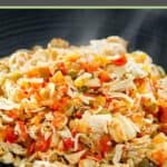 Salsa chicken made in an Instant Pot in a serving bowl.