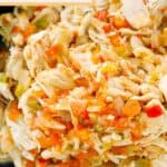 Instant pot shredded salsa chicken in a bowl.