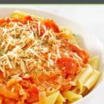 Penne alla vodka in a serving bowl.