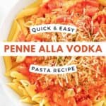 Penne alla vodka in a pasta bowl.