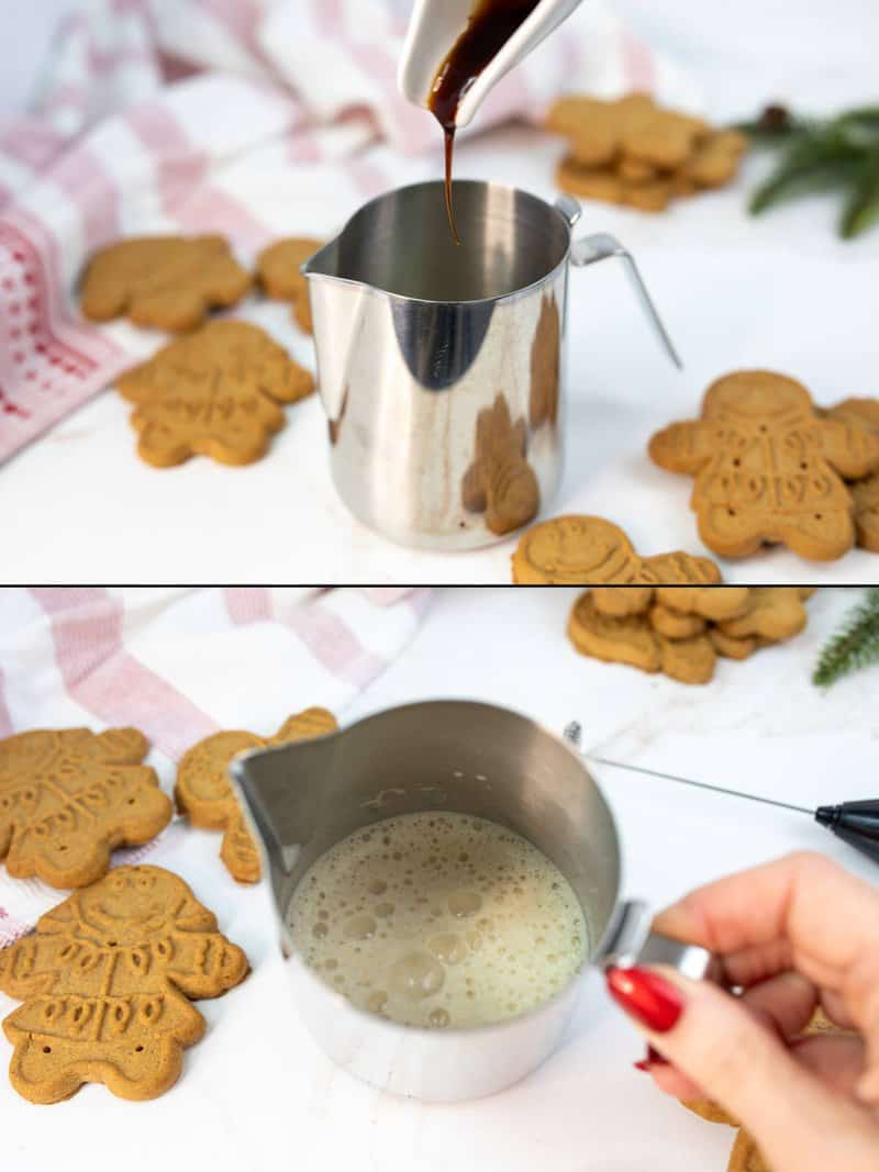 Making gingerbread cold foam.