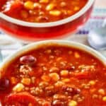 Bowls of taco soup on a table.