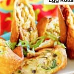 Several homemade Chili's southwest egg rolls on a plate.