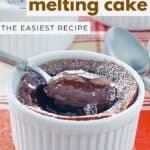 Homemade chocolate melting cake in a ramekin.