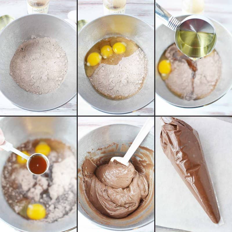 Preparing dough for chocolate sandwich cookies.