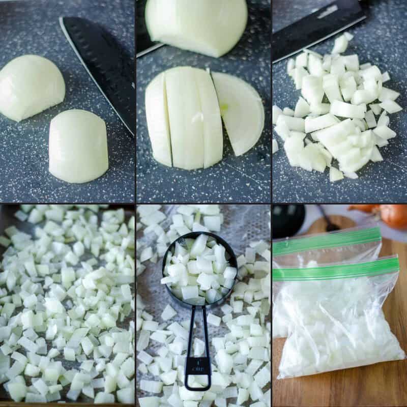 Steps to freeze onions.
