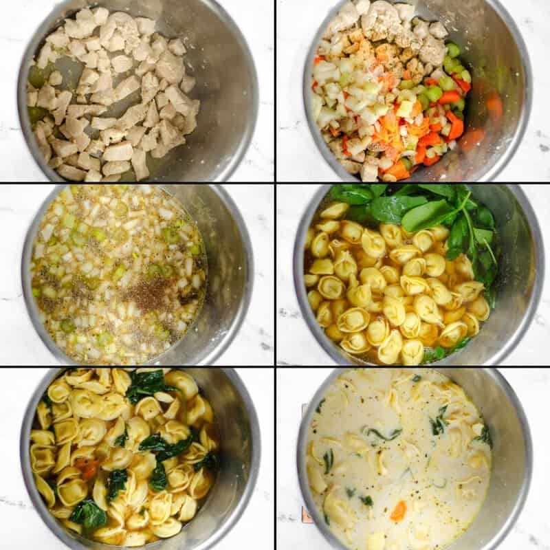 Making chicken tortellini soup in an Instant Pot.