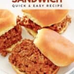 Three loose meat sandwiches on a dinner plate.