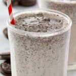 A homemade McDonald's Oreo McFlurry with a straw in it.