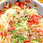 A bowl of homemade Olive Garden capellini pomodoro.