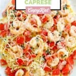 Homemade Olive Garden shrimp caprese in a large oval platter.