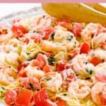 Homemade Olive Garden shrimp caprese pasta on a plate.