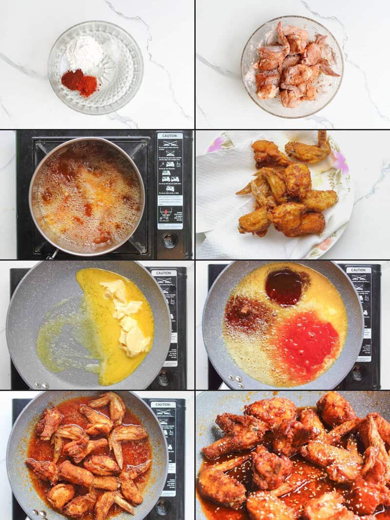 Making spicy Asian chicken wings.