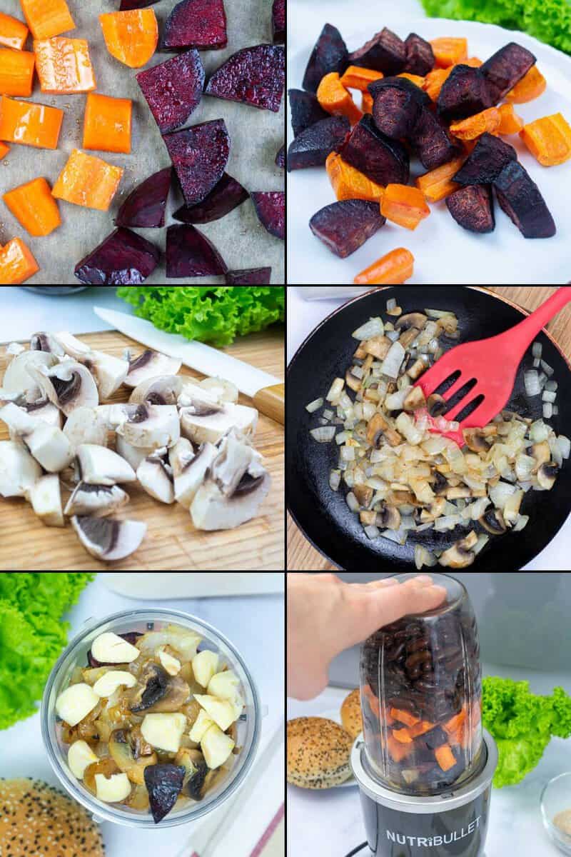 Preparing vegetables for vegan burger.