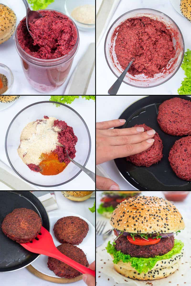 Making and cooking vegan burgers.