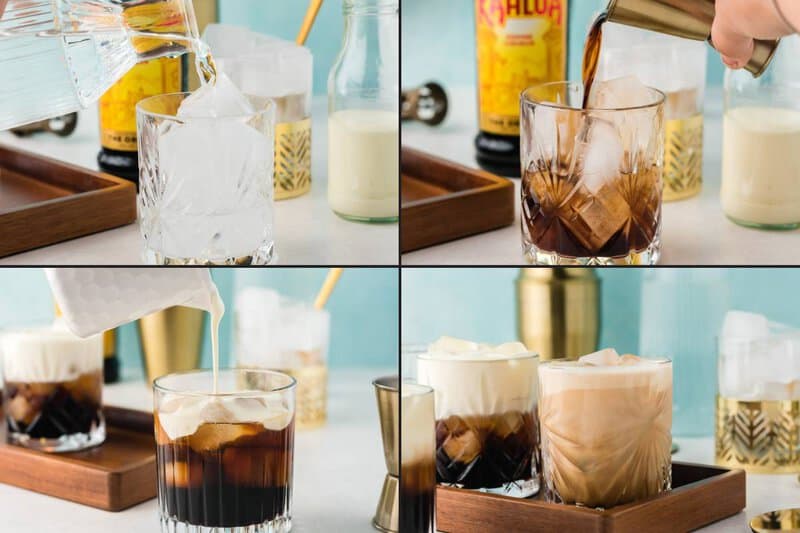 Making a White Russian cocktail.