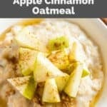 Slow cooker oatmeal with cinnamon and apples in a bowl.