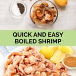 Boiled shrimp ingredients and the finished dish.