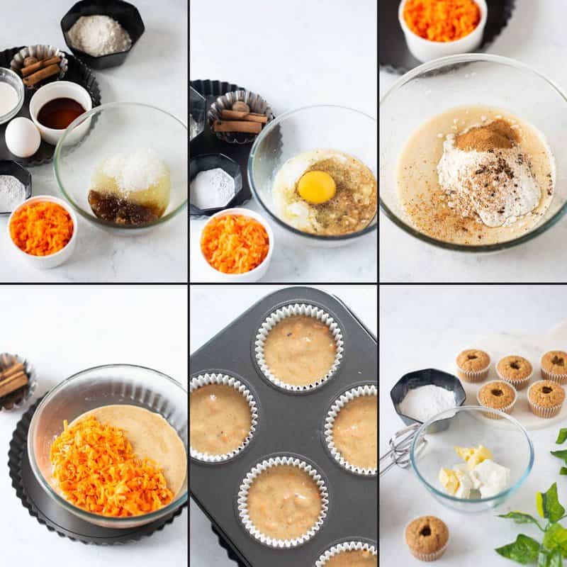 Making carrot cake cupcakes.