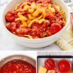 Copycat Jollibee spaghetti, sauce, and ingredients.