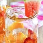 A glass of copycat Olive Garden watermelon sangria.