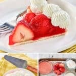 Homemade Shoney's strawberry pie slice, whole, and the ingredients.
