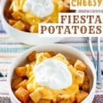 Two bowls of homemade Taco Bell cheesy fiesta potatoes.