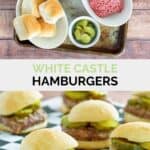Copycat white castle hamburgers ingredients and the burgers on parchment paper.