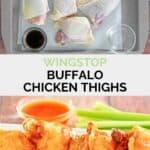 Copycat Wingstop Buffalo chicken thighs ingredients and the thighs on a platter.