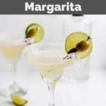 Homemade Applebee's perfect margarita garnished with olives and lime.