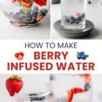 A pitcher and glasses filled with berry infused water.