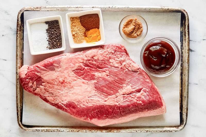 Copycat Buc-ee's brisket ingredients on a tray.