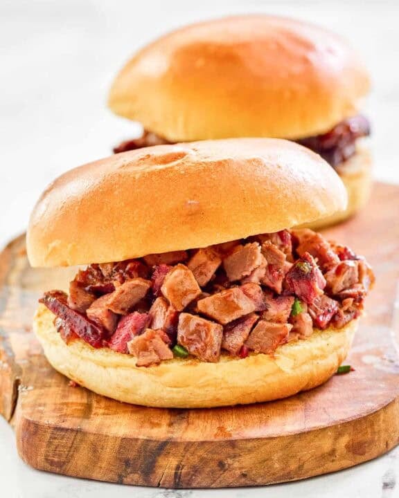 Copycat Buc-ee's brisket chopped sandwich.