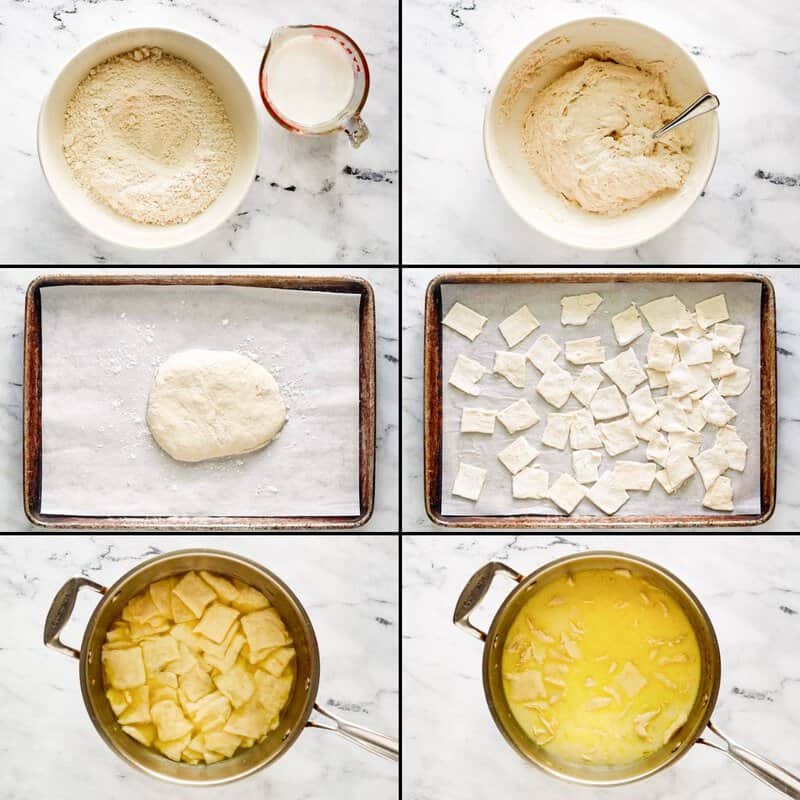 Making and cooking dumplings for Cracker Barrel chicken and dumplings.
