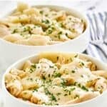 Two bowls of homemade Cracker Barrel chicken and dumplings.