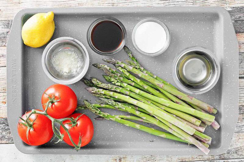 Copycat Olive Garden parmesan roasted asparagus ingredients on a tray.