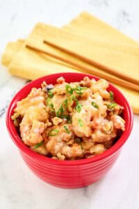 Copycat Panda Express honey walnut shrimp in a bowl.