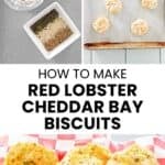 Copycat Red Lobster cheddar bay biscuits ingredients and before and after baking.
