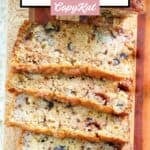 A sliced loaf of rhubarb bread.