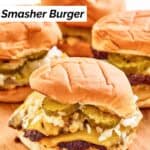 Homemade Sonic double smash burgers on a wood board.