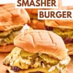 Homemade Sonic double smasher burgers on a wood serving board.