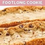 Two Subway chocolate chip footlong cookies on a marble surface.