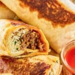Homemade Taco Bell quesarito cut in half.