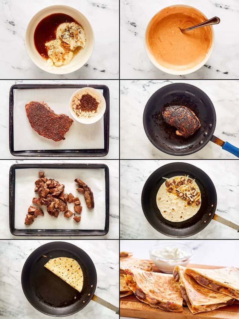 Making copycat Taco Bell steak quesadilla and sauce.